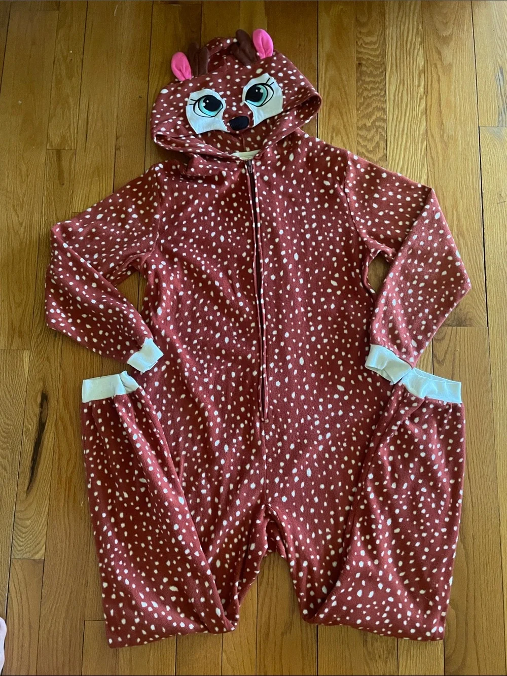 Cat & Jack Red-Pink Spotted Deer Hooded One-Piece Pajamas